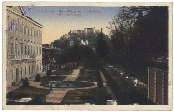 Salzburg, Mirabell-Garten mit Festung Hohen-Salzburg