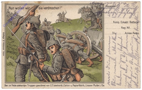 ak140656 Feldpostkarte "Nun wollen wir sie verdreschen!"