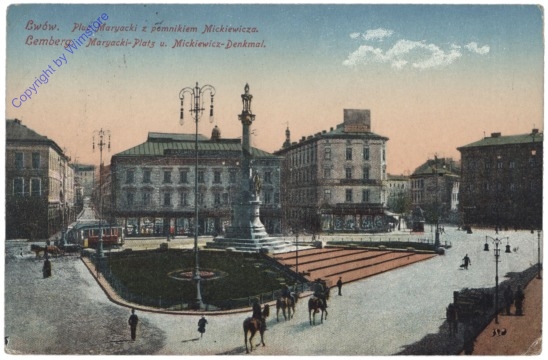 Lwów, Lemberg, Maryacki-Platz u. Mickiewicz-Denkmal