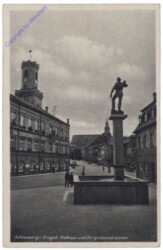 Schneeberg i. Erzgeb., Rathaus und Bergmannsbrunnen