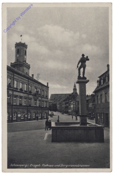 ak141044 Schneeberg i. Erzgeb., Rathaus und Bergmannsbrunnen