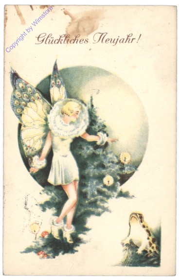 Elfe mit Weihnachtsbaum und Kröte