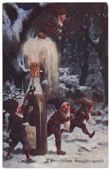 Zwergerl öffnen eine Sektflasche