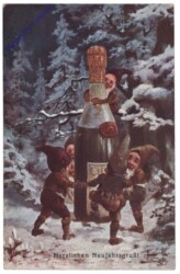 Zwerge tanzen um eine Sektflasche