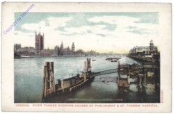 London, River Thames showing Houses of Parliament & St. Thomas' Hospital