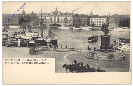 ak143211 Stockholm, Gustaf III:s Staty och Södra Blasieholmshamnen