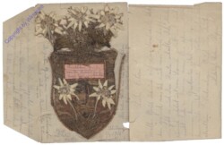 Feldpostkarte mit Wappen aus Naturmaterialien und Edelweiß