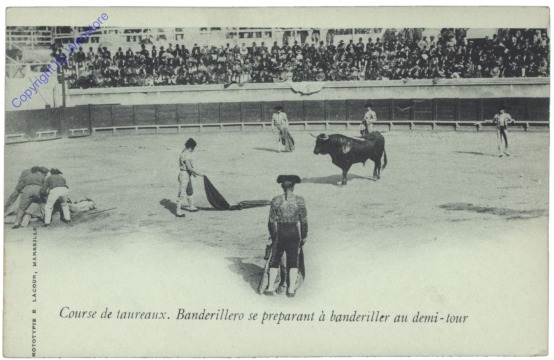Course de taureaux, Banderillero se preparant a banderiller au demi-tour