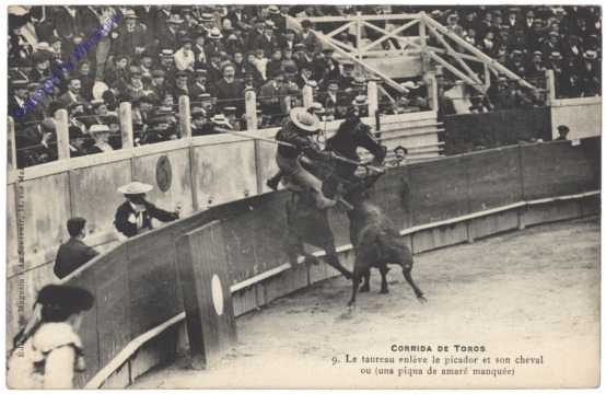 Corrida de toros, Le taureau enleve le picador et son cheval ou