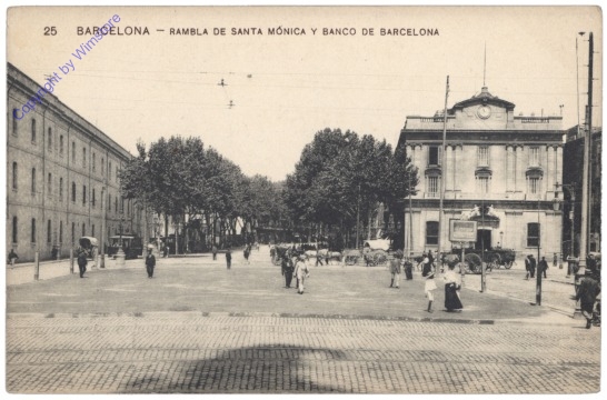 Barcelona, Rambla de Santa Monica y Banco de Barcelona