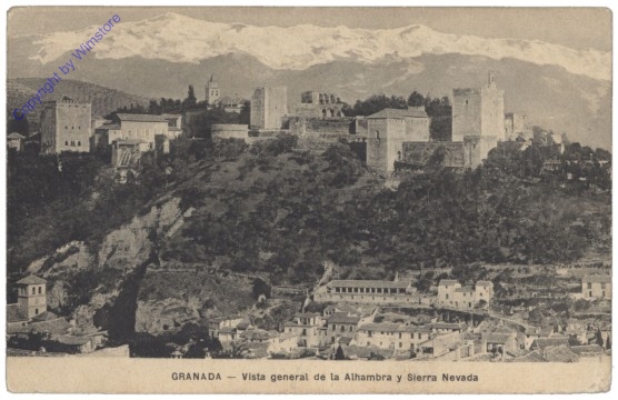 Granada, Vista general de la Alhambra y Sierra Nevada