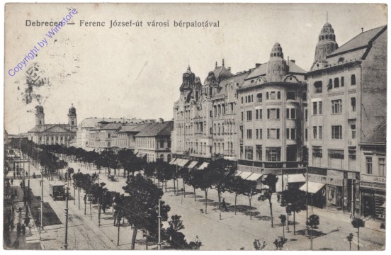 ak145801 Debrecen, Ferenc József-út városi bérpalotával