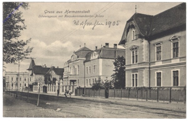 Sibiu (Hermannstadt), Schewisgasse mit Korpskommandanten-Palais