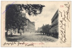 Celje (Cilli), Bismarckplatz - Sparkasse u. Bahnhof