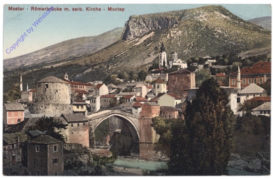 Mostar, Römerbrücke m. serb. Kirche