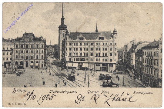 Brno (Brünn), Lichtensteingasse, Großer Platz, Rennergasse