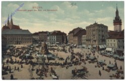Brno (Brünn), Krautmarkt gegen den Dom und Rathausturm