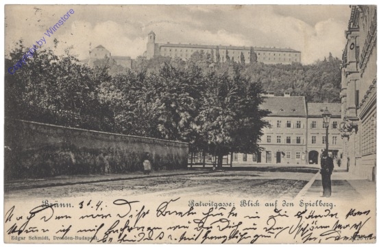 Brno (Brünn), Ratwitgasse: Blick auf den Spielberg