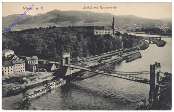 ak150064 Decin (Tetschen), Schloss und Kettenbrücke