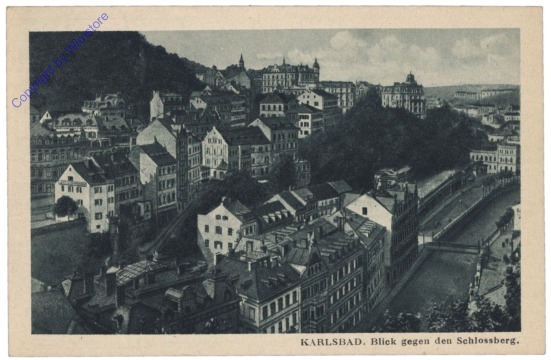 Karlovy Vary (Karlsbad), Blick gegen den Schlossberg