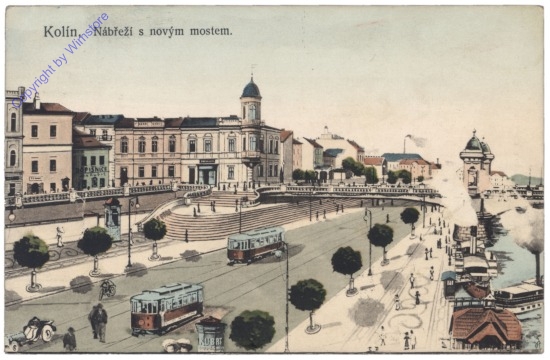 ak150511 Kolin, Nabrezi s novym mostem