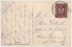 Plzen (Pilsen), Ansicht gegen die Kaiser-Franz-Josefs-Brücke