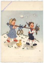 Mädchen und Bub mit Ringen