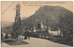 Bolzano (Bozen), Partie an der neuen Wassermauer-Promenade mit Schloss Maretsch