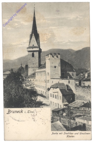ak153448 Brunico (Bruneck), Partie mit Stadtthor und Ursulinen-Kloster