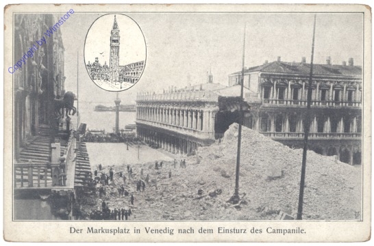 Venezia (Venedig),  Der Markusplatz nach dem Einsturz des Campanile