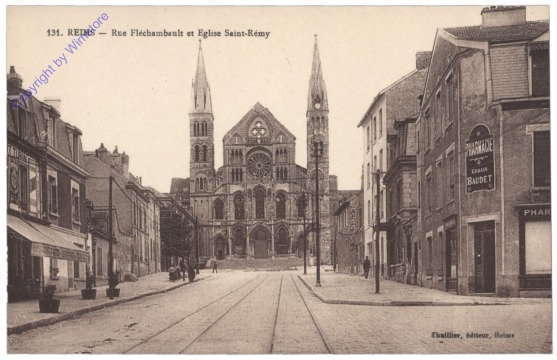 ak156552 Reims, Rue Flechambault et Eglise Saint-Remy