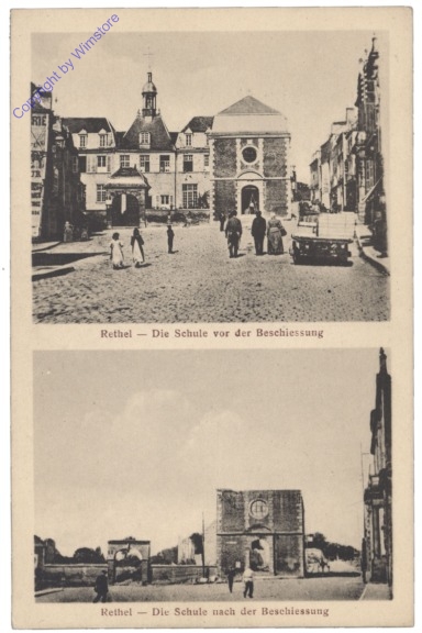 ak156585 Rethel, Die Schule vor und nach der Beschiessung