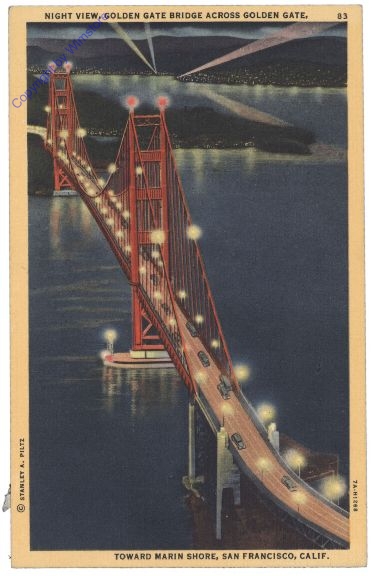 Kalifornien: Night View, Golden Gate Bridge across Golden Gate, San Francisco