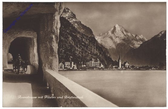 Brunnen, Axenstrasse mit Flüelen und Bristenstock