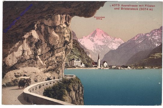 Brunnen, Axenstrasse mit Flüelen und Bristenstock