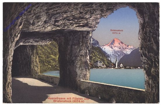 Brunnen, Axenstrasse mit Flüelen und Bristenstock