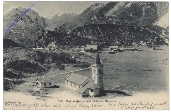 Engadin, Maloja-Kirche und Schloss Renesse