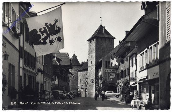 Fribourg, Morat, Rue de l'Hotel de Ville et le Chateau