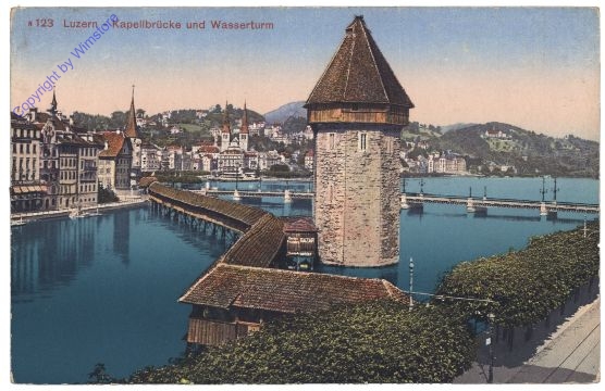 ak159702 Luzern, Kapellbrücke und Wasserturm