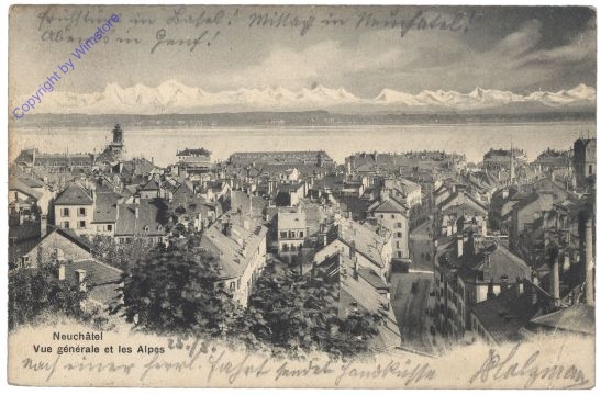 Neuchatel, Vue generale et les Alpes