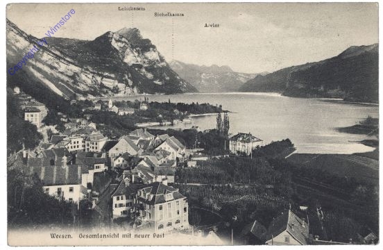 ak159982 Weesen, Gesamtansicht mit neuer Post