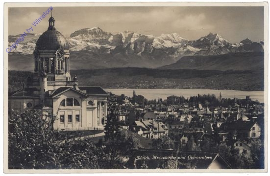 Zürich, Kreuzkirche und Glarneralpen