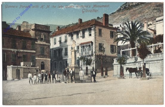 Gibraltar, Gunners parade with H.M. the late Queen Victoria's Monument