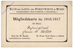 Mitgliedskarte für den Klub der Land- und Forstwirte in Wien für 1916/17