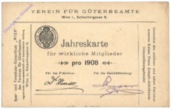 Mitgliedskarte für den Allgemeinen Güterbeamten-Verein für 1908