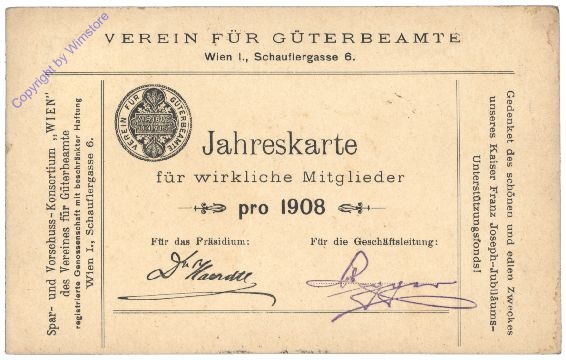 ak161847 Mitgliedskarte für den Allgemeinen Güterbeamten-Verein für 1908