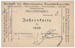 Mitgliedskarte für den Verein der Gütenbeamten für 1920