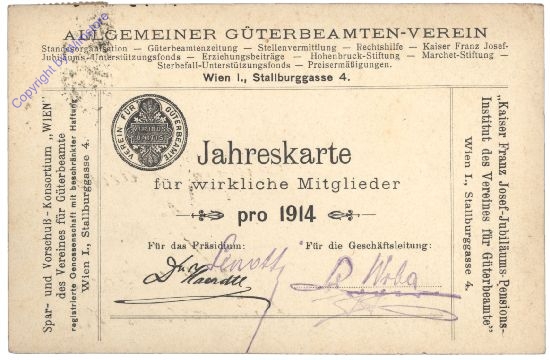 ak161851 Mitgliedskarte für den Allgemeinen Güterbeamten-Verein für 1914