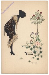 Dame betrachtet Blume