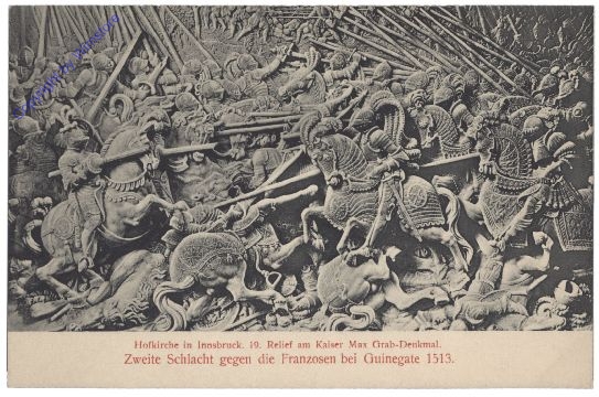 Innsbruck, Hofkirche, 19. Relief am Kaiser Max Grab: Zweite Schlacht gegen die Franzosen bei Guinegate 1513